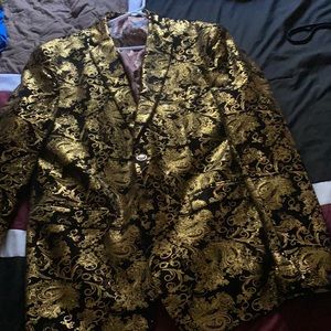 Men black and gold print blazer